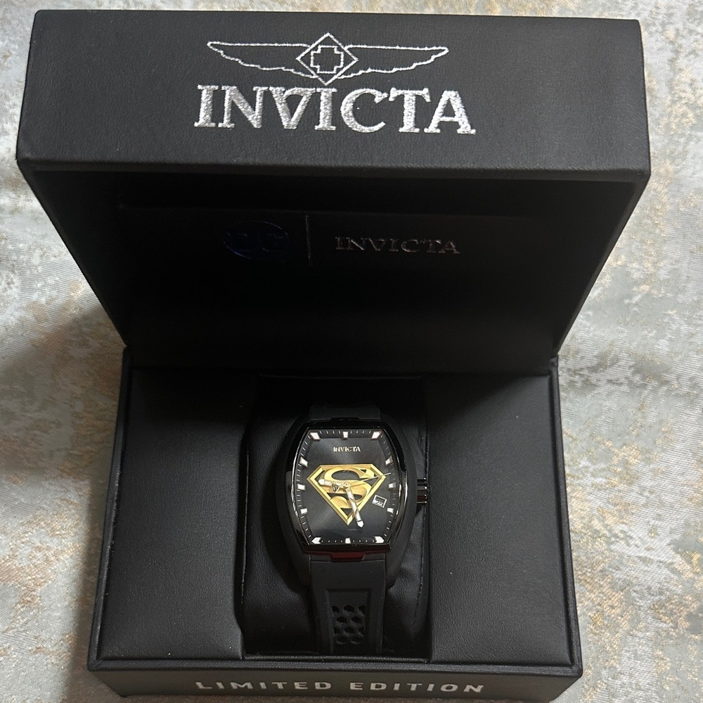 Invicta Limited Edition Black and Gold Men's Watch with Superman logo